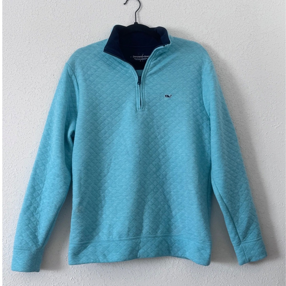Vineyard‎ Vines Womens Quilted Quarter Zip Pullover Teal Turquoise Blue Small S